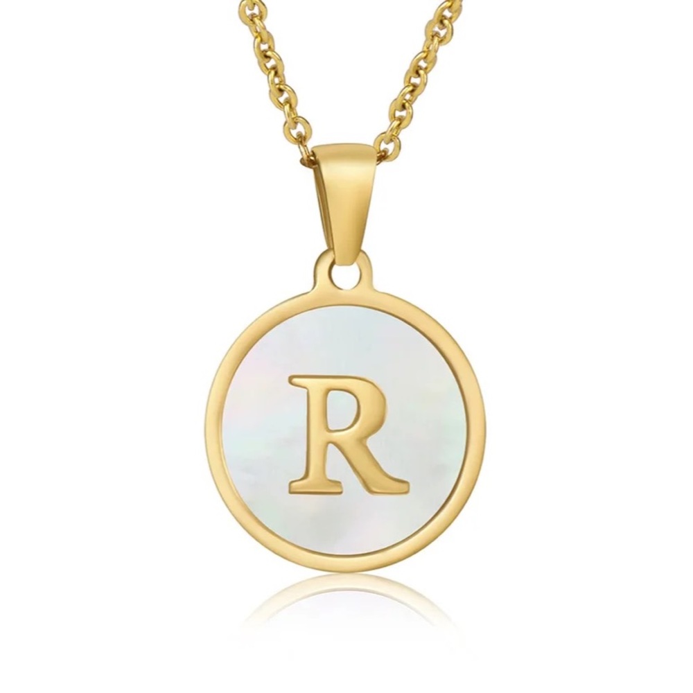 Letter “R” Initial Pendant 18k Gold Plated Real Mother Pearl A, B, C, D,…